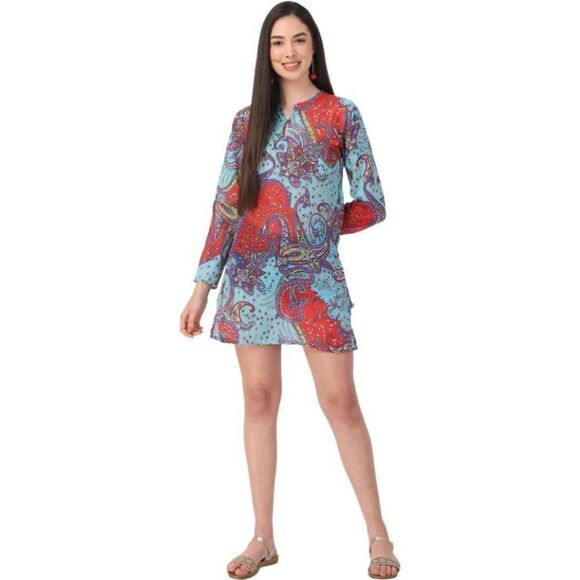 Raj Women's V-Neck Neck Printed Blue red tunic dress beach cover up sz M… - Picture 6 of 14
